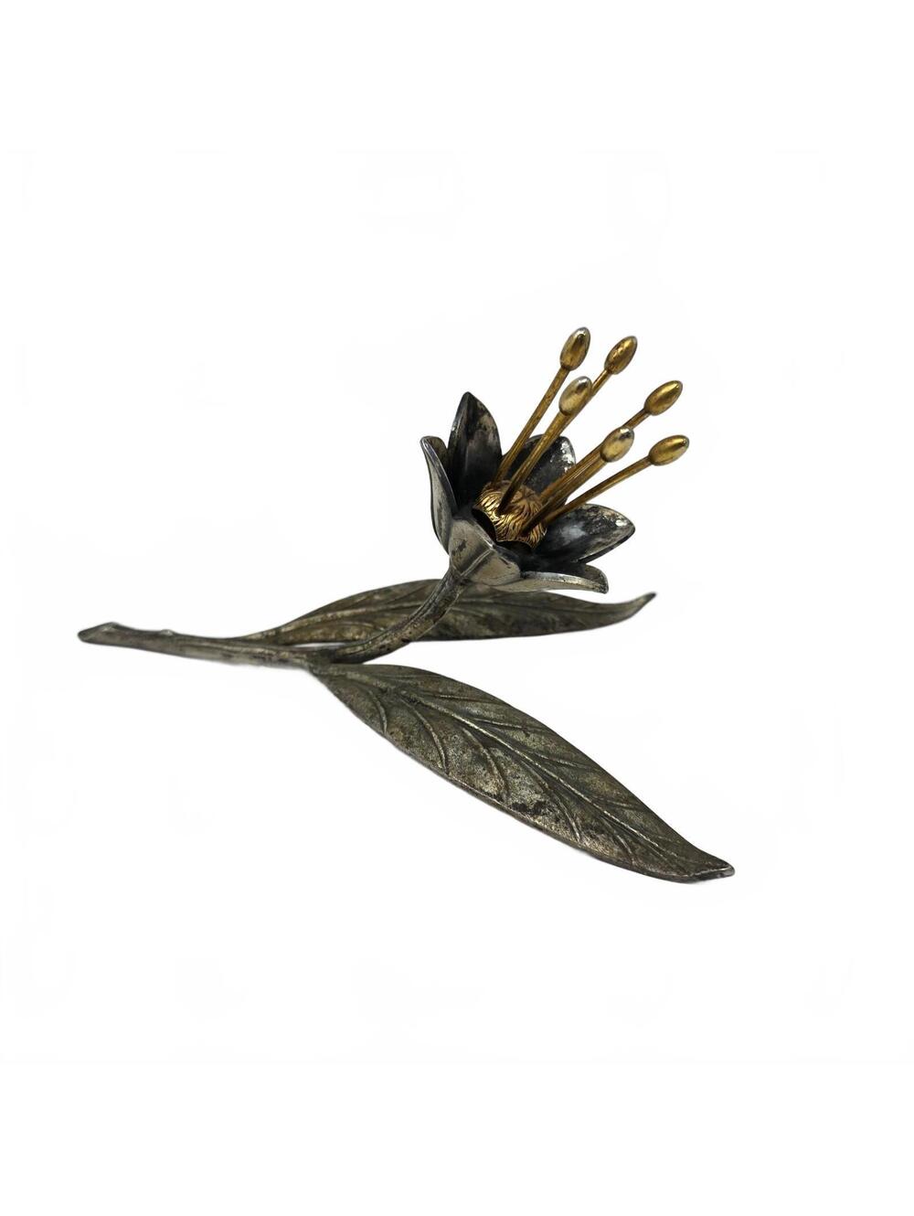 Vintage S. Agudo Lily Flower Metal Sculpture Ashtray Stand Missing Petals